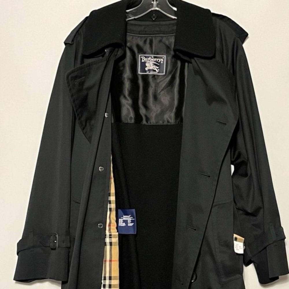Vintage BURBERRYS OF LONDON Classic Navy-Blue Trench Coat Men's Size 40R - Picture 2 of 14
